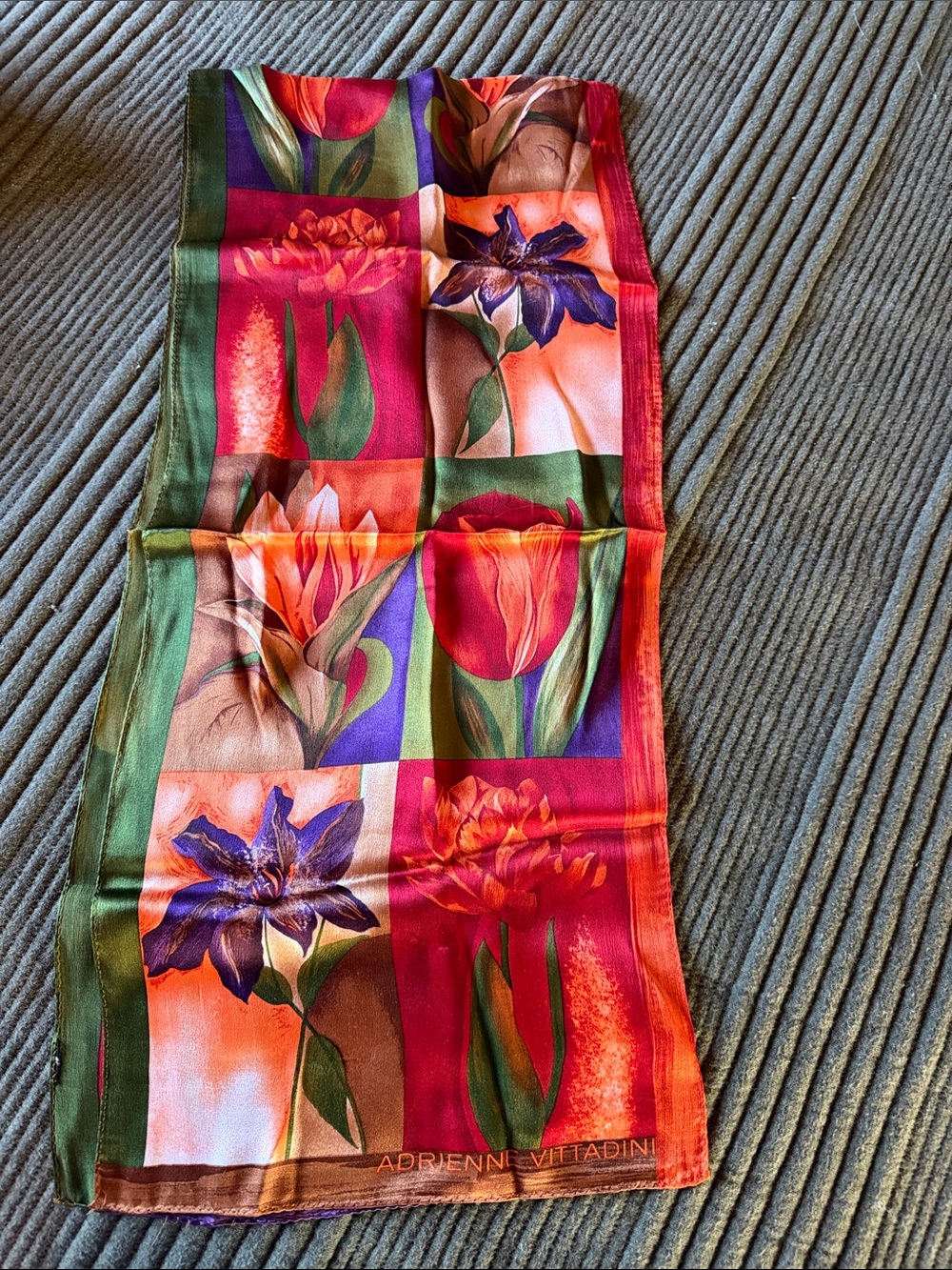 Adrienne Vittadini Floral Silk Scarf in Red, Green & Purple 4’ 8”